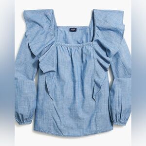 J Crew Ruffle Chambray Squareneck Top NWT